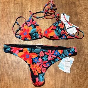 Roxy Floral Triangle Bikini Set Thong Bottom | NWT